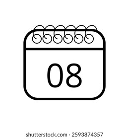 Simple calendar icon in outline isolated on white background with specific day marked for websites and graphic resources, day 08.