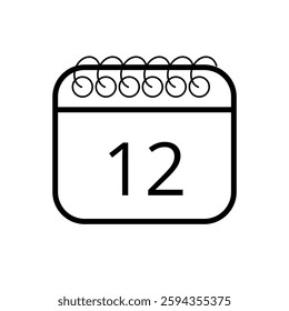 Simple calendar icon in outline isolated on white background with specific day marked for websites and graphic resources, day 12.