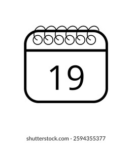 Simple calendar icon in outline isolated on white background with specific day marked for websites and graphic resources, day 19.