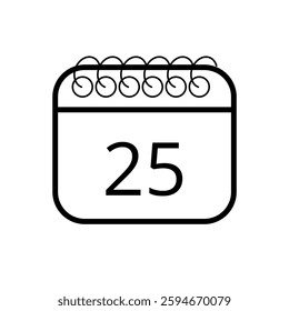 Simple calendar icon in outline isolated on white background with specific day marked for websites and graphic resources, day 25.
