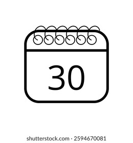 Simple calendar icon in outline isolated on white background with specific day marked for websites and graphic resources, day 30.