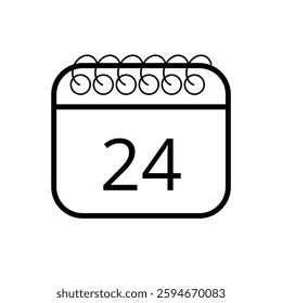 Simple calendar icon in outline isolated on white background with specific day marked for websites and graphic resources, day 24.