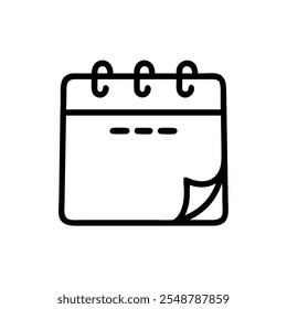 Simple Calendar Icon with Page Curl, Black-and-white outline illustration of a calendar with a curled corner, ideal for scheduling, time management, and event planning designs.