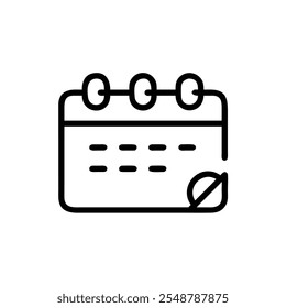 Simple Calendar Icon with Page Curl, Black-and-white outline illustration of a calendar with a curled corner, ideal for scheduling, time management, and event planning designs.