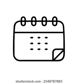 Simple Calendar Icon with Page Curl, Black-and-white outline illustration of a calendar with a curled corner, ideal for scheduling, time management, and event planning designs.