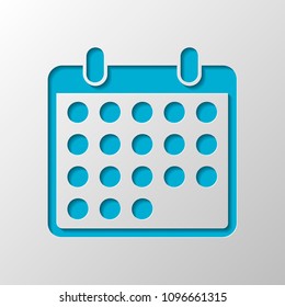 simple calendar icon. Paper design. Cutted symbol with shadow