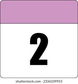 simple calendar icon with pink header and white background showing 2nd day number two svg