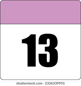simple calendar icon with pink header and white background showing 13th day number thirteen svg