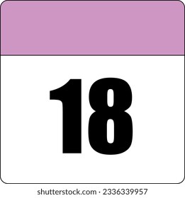 simple calendar icon with pink header and white background showing 18th day number eighteen svg