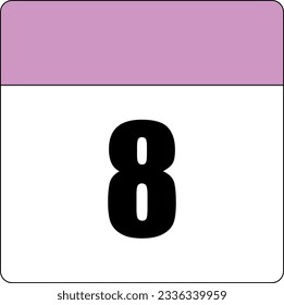 simple calendar icon with pink header and white background showing 8th day number eight svg