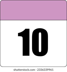 simple calendar icon with pink header and white background showing 10th day number ten svg