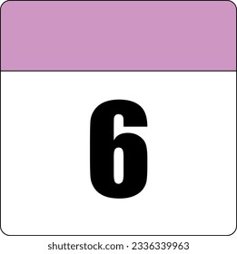 simple calendar icon with pink header and white background showing 6th day number six svg