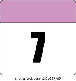 simple calendar icon with pink header and white background showing 7th day number seven svg