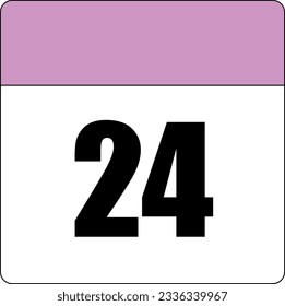 simple calendar icon with pink header and white background showing 24th day number twenty-four svg