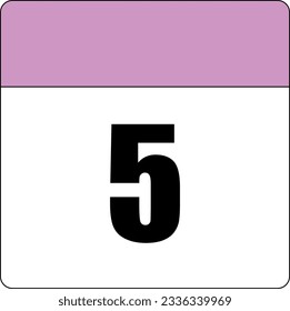 simple calendar icon with pink header and white background showing 5th day number five svg