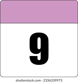 simple calendar icon with pink header and white background showing 9th day number nine svg