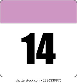 simple calendar icon with pink header and white background showing 14th day number fourteen svg