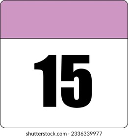 simple calendar icon with pink header and white background showing 15th day number fifteen svg