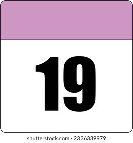 simple calendar icon with pink header and white background showing 19th day number nineteen svg
