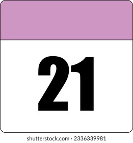 simple calendar icon with pink header and white background showing 21st day number twenty-one svg