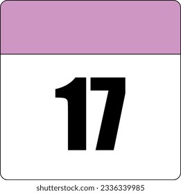 simple calendar icon with pink header and white background showing 17th day number seventeen svg