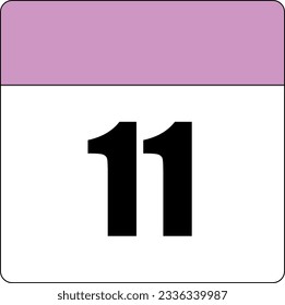 simple calendar icon with pink header and white background showing 11th day number eleven svg