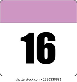 simple calendar icon with pink header and white background showing 16th day number sixteen svg