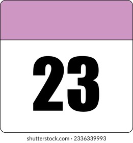 simple calendar icon with pink header and white background showing 23rd day number twenty-three svg