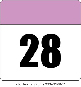 simple calendar icon with pink header and white background showing 28th day number twenty-eight svg