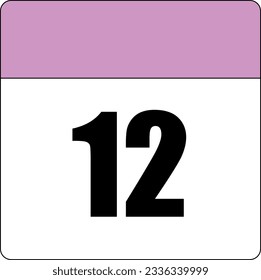 simple calendar icon with pink header and white background showing 12th day number twelve svg