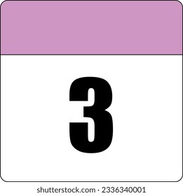 simple calendar icon with pink header and white background showing 3rd day number three svg