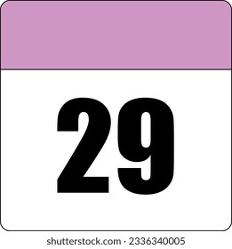 simple calendar icon with pink header and white background showing 29th day number twenty-nine svg