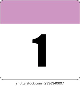 simple calendar icon with pink header and white background showing 1st day number one svg