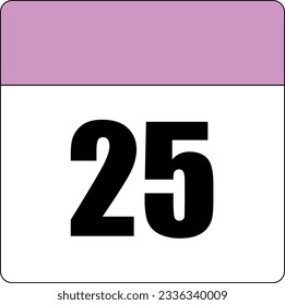 simple calendar icon with pink header and white background showing 25th day number twenty-five svg