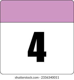 simple calendar icon with pink header and white background showing 4th day number four svg