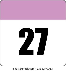 simple calendar icon with pink header and white background showing 27th day number twenty-seven svg
