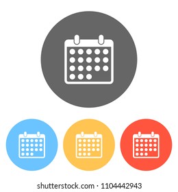 simple calendar icon. Set of white icons on colored circles