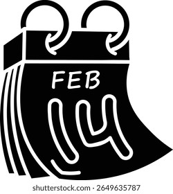 A simple calendar icon showing February 14th. Perfect for Valentine's Day icon vector solid style.