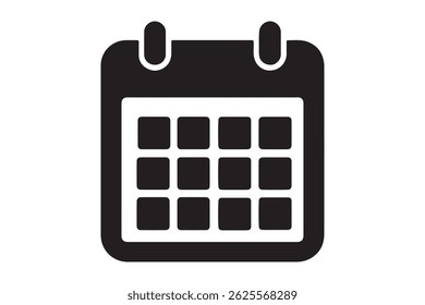 Simple calendar icon silhouette vector graphic on white background.