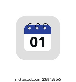 Einfaches Kalendersymbol mit markiertem Tag. Vektorgrafik des Kalenderbildes mit Tag 01 markiert.