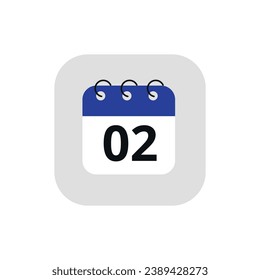 Simple calendar icon with specific day marked. Vector illustration of calendar icon with day 02 marked.