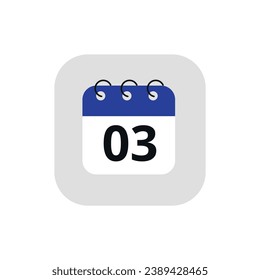 Icono de calendario simple con un día específico marcado. Icono vectorial del calendario con el día 03 marcado.