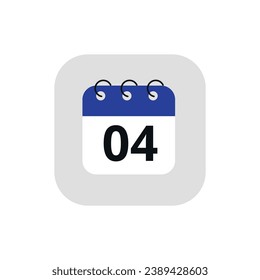 Simple calendar icon with specific day marked. Vector illustration of calendar icon with day 04 marked.