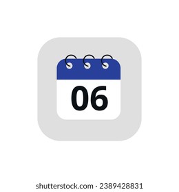 Icono de calendario simple con un día específico marcado. Icono vectorial del calendario con el día 06 marcado.