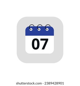 Simple calendar icon with specific day marked. Vector illustration of calendar icon with day 07 marked.