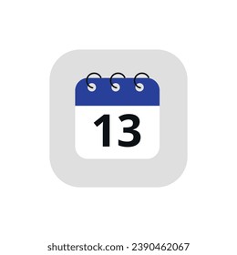 Icono de calendario simple con un día específico marcado. Icono vectorial del calendario con el día 13 marcado.