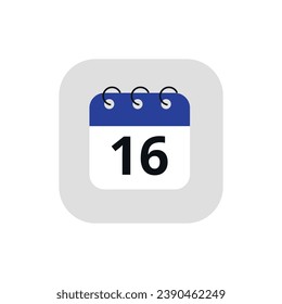 Simple calendar icon with specific day marked. Vector illustration of calendar icon with day 16 marked.