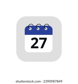 Simple calendar icon with specific day marked. Vector illustration of calendar icon with day 27 marked.