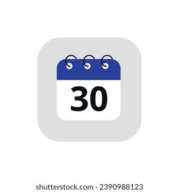 Simple calendar icon with specific day marked. Vector illustration of calendar icon with day 30 marked