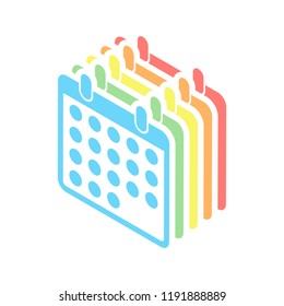 simple calendar icon. Stack of colorful isometric icons on white background